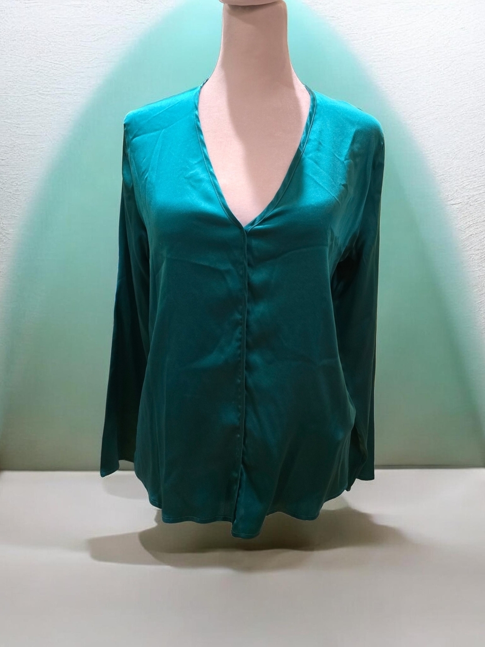 V-Neck Long Sleeve Women's Blouse in Teal